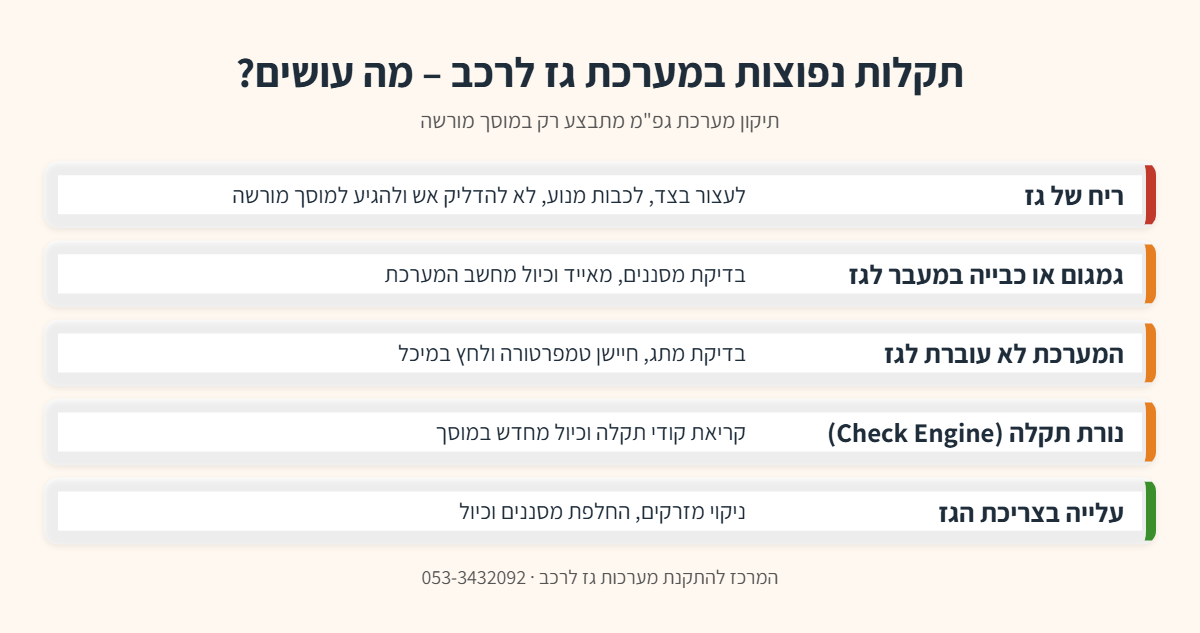 אינפוגרפיקה: תקלות נפוצות במערכת גז לרכב ומה עושים בכל תקלה